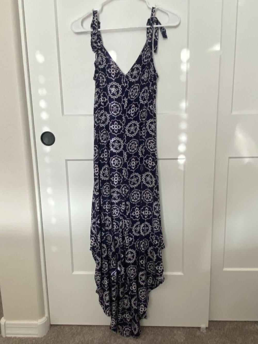 Vince Camuto Flowy Romper Dress Navy Print Boho XS Fits S/M | Maternity Friendly